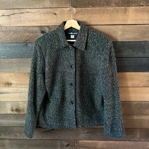 Vintage 90s Sag Harbor Multi-Color Green & Multicolor Knit Blazer Jacket